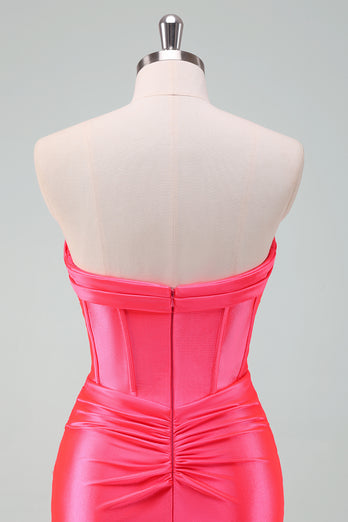 Fuchsia Bodycon Sweetheart Satin Corset Short Graduation Dress