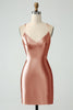 Load image into Gallery viewer, Gold Bodycon Spaghetti Straps Satin Graduation Dress with Criss Cross Back