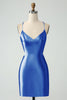 Load image into Gallery viewer, Gold Bodycon Spaghetti Straps Satin Graduation Dress with Criss Cross Back