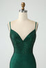 Load image into Gallery viewer, Dark Green Bodycon Spagehtti Straps Backless Graduation Dress with Beading