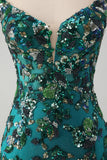 Sparkly Dark Green Beaded Sequins Bodycon Graduation Dress with Lace-up Back