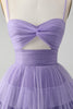 Load image into Gallery viewer, Cute Purple A Line Spaghetti Straps Tulle Tiered Short Graduation Dress