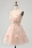 Load image into Gallery viewer, Elegant Blush A Line V Neck Sequins Short Graduation Dress with 3D Flowers