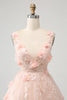 Load image into Gallery viewer, Elegant Blush A Line V Neck Sequins Short Graduation Dress with 3D Flowers