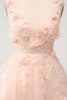 Load image into Gallery viewer, Elegant Blush A Line V Neck Sequins Short Graduation Dress with 3D Flowers