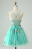 Load image into Gallery viewer, Green A Line Sequins Corset Short Tulle Graduation Dress with Appliques