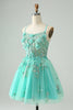 Load image into Gallery viewer, Green A Line Sequins Corset Short Tulle Graduation Dress with Appliques