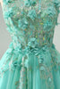 Load image into Gallery viewer, Green A Line Sequins Corset Short Tulle Graduation Dress with Appliques