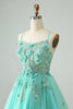 Load image into Gallery viewer, Green A Line Sequins Corset Short Tulle Graduation Dress with Appliques