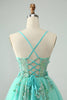 Load image into Gallery viewer, Green A Line Sequins Corset Short Tulle Graduation Dress with Appliques