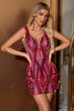 Load image into Gallery viewer, Glitter Fuchsia Bodycon V Neck Backless Short Graduation Dress with Sequins