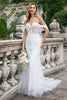 Load image into Gallery viewer, Sparkly White Off the Shoulder Corset Mermaid Tulle Wedding Dress with Sequins