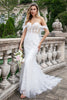 Load image into Gallery viewer, Sparkly White Off the Shoulder Corset Mermaid Tulle Wedding Dress with Sequins