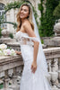 Load image into Gallery viewer, Sparkly White Off the Shoulder Corset Mermaid Tulle Wedding Dress with Sequins