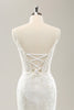 Load image into Gallery viewer, White Mermaid Spaghetti Straps Applique Lace Corset Long Wedding Dress with Lace-up Back