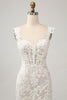 Load image into Gallery viewer, White Mermaid Off the Shoulder Sweep Train Wedding Dress with Applique Lace