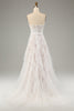 Load image into Gallery viewer, White A Line Sweetheart Sweep Train Corset Wedding Dress with Applique Lace