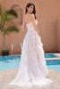 Load image into Gallery viewer, White A Line Sweetheart Sweep Train Corset Ruffle Wedding Dress with Applique Lace