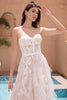 Load image into Gallery viewer, White A Line Sweetheart Sweep Train Corset Ruffle Wedding Dress with Applique Lace