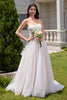 Load image into Gallery viewer, Sparkly White A Line Sweetheart Long Wedding Dress with Applique Lace