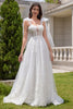 Load image into Gallery viewer, Princess White A-Line Lace Up Tulle Corset Bridal Dress with Appliques Lace