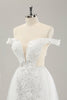 Load image into Gallery viewer, White Off the Shoulder Cut Out Wedding Dress with Detachable Tulle