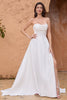 Load image into Gallery viewer, Elegant A Line Strapless Pleated Sweep Train White Wedding Dress With Slit