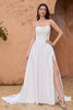 Load image into Gallery viewer, Elegant A Line Strapless Pleated Sweep Train White Wedding Dress With Slit