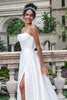 Load image into Gallery viewer, Elegant White A Line Strapless Pleated Sweep Train Corset Wedding Dress With Slit