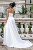 Load image into Gallery viewer, Elegant White A Line Strapless Pleated Sweep Train Corset Wedding Dress With Slit