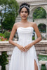 Load image into Gallery viewer, Elegant White A Line Strapless Pleated Sweep Train Corset Wedding Dress With Slit