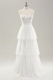White Strapless Corset Tiered Long Wedding Dress