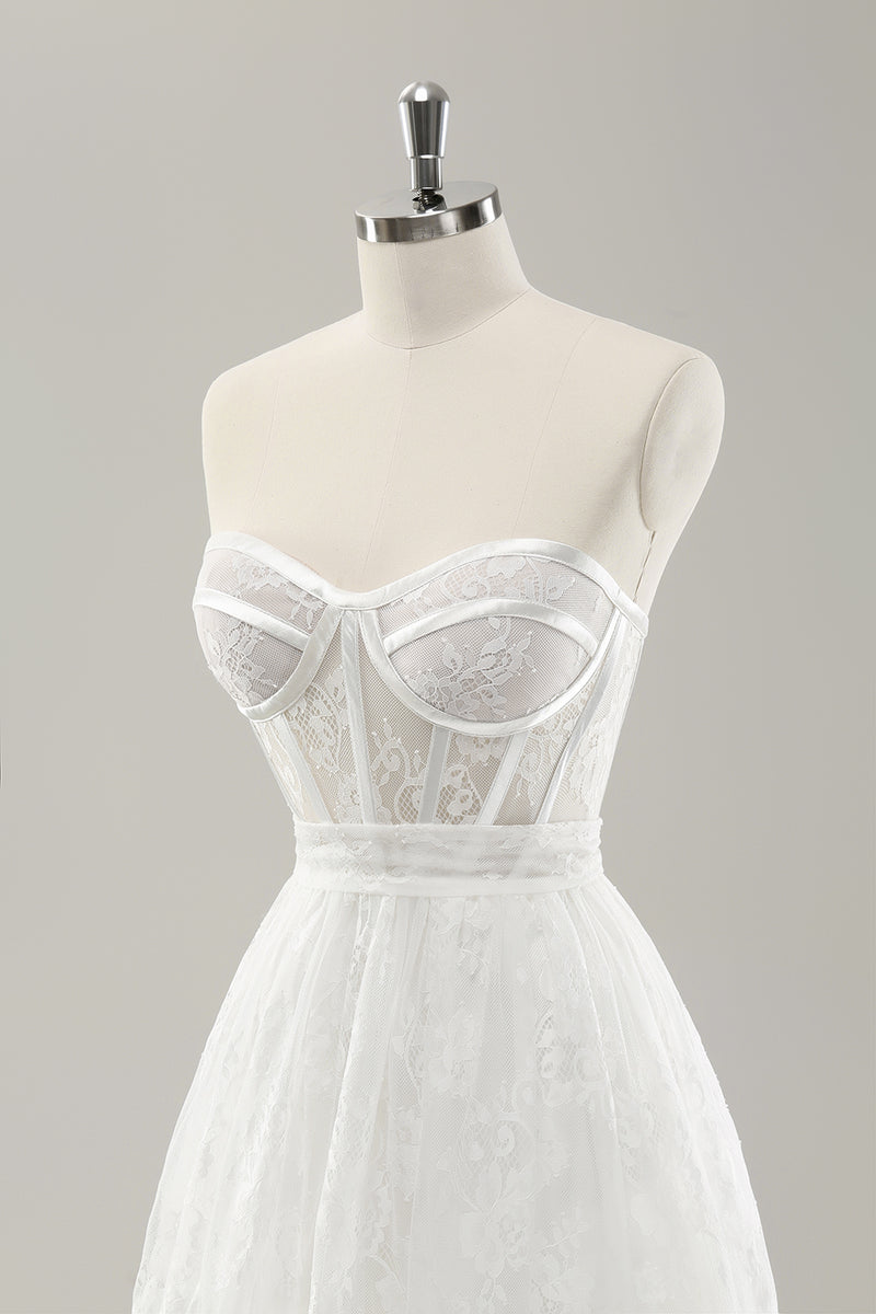 Load image into Gallery viewer, White Strapless Corset Tiered Long Wedding Dress