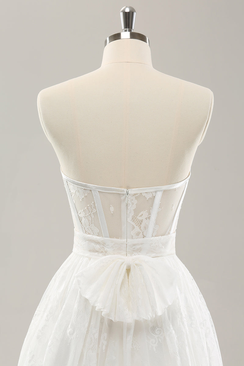 Load image into Gallery viewer, White Strapless Corset Tiered Long Wedding Dress