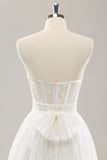 White Strapless Corset Tiered Long Wedding Dress
