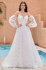 Load image into Gallery viewer, A Line Sweetheart Applique Lace White Wedding Dress with Detachable Sleeves