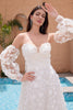 Load image into Gallery viewer, A Line Sweetheart Applique Lace White Wedding Dress with Detachable Sleeves