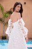 Load image into Gallery viewer, A Line Sweetheart Applique Lace White Wedding Dress with Detachable Sleeves