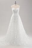 White A Line Sweetheart Applique Lace Wedding Dress with Detachable Sleeves