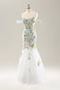 Load image into Gallery viewer, White Mermaid Off the Shoulder Flowers Corset Long Bridal Dress