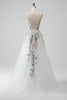 Load image into Gallery viewer, White A Line Strapless 3D Flowers Tulle Wedding Dress with Slit