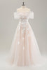 Load image into Gallery viewer, White A Line Off the Shoulder Tulle Long Bridal Dress with Embroidery