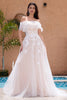 Load image into Gallery viewer, White A Line Off the Shoulder Tulle Lace Bridal Party Dress with Embroidery