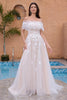 Load image into Gallery viewer, White A Line Off the Shoulder Tulle Lace Bridal Party Dress with Embroidery