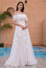 Load image into Gallery viewer, White A Line Off the Shoulder Tulle Lace Bridal Party Dress with Embroidery