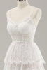 Load image into Gallery viewer, White A Line Spaghetti Straps Tiered Lace Wedding Dress with Lace-up Back