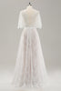 Load image into Gallery viewer, White A Line Sweetheart Lace Long Wedding Dress with Short Sleeves