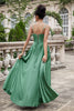 Load image into Gallery viewer, Eucalyptus A Line Spaghetti Straps Corset Pleated Satin Long Bridesmaid Dress