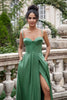 Load image into Gallery viewer, Eucalyptus A Line Spaghetti Straps Corset Pleated Satin Long Bridesmaid Dress