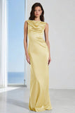 Coffee Bateau Neck Sheath Long Bridesmaid Dress